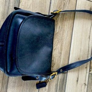 Vintage Coach Patricia Saddle Flap Medium Leather Black Shoulder/Crossbody bag